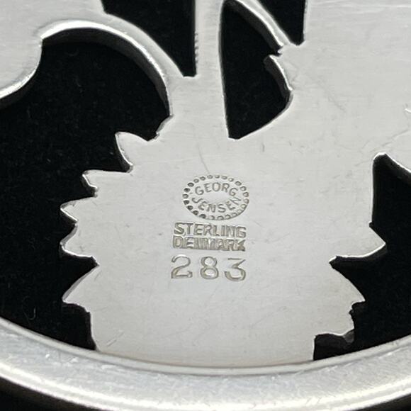 Georg Jensen Denmark Sterling Silver Butterfly Flower Large Circle Brooch #283 - Picture 4 of 7